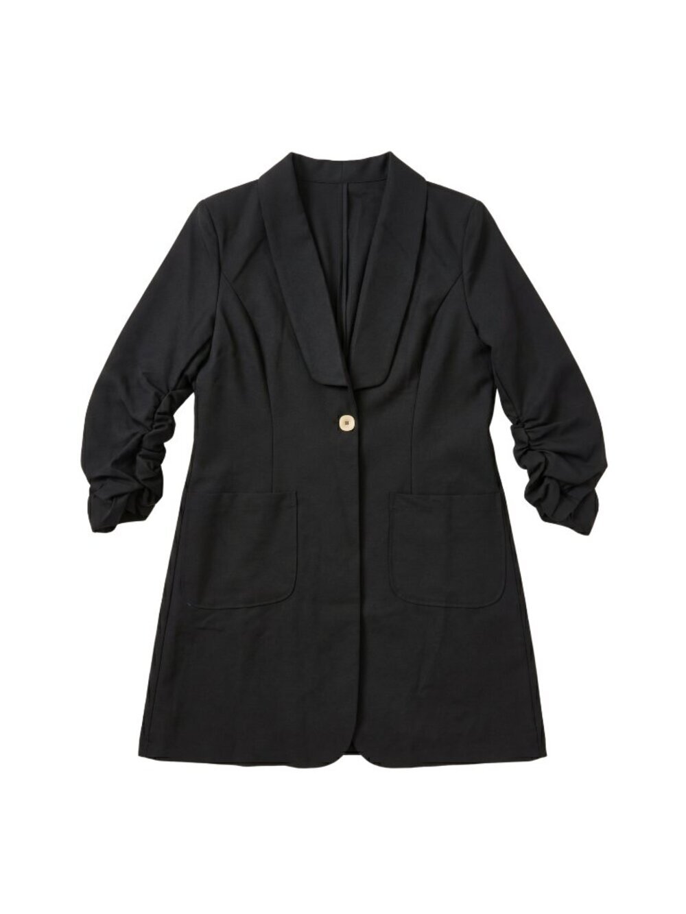 New Women’s Black Ruched Sleeve Single Button Blazer Small